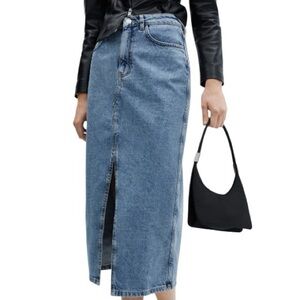 NWT Mango Women’s Denim Midi Skirt in Blue High Waist Size XL